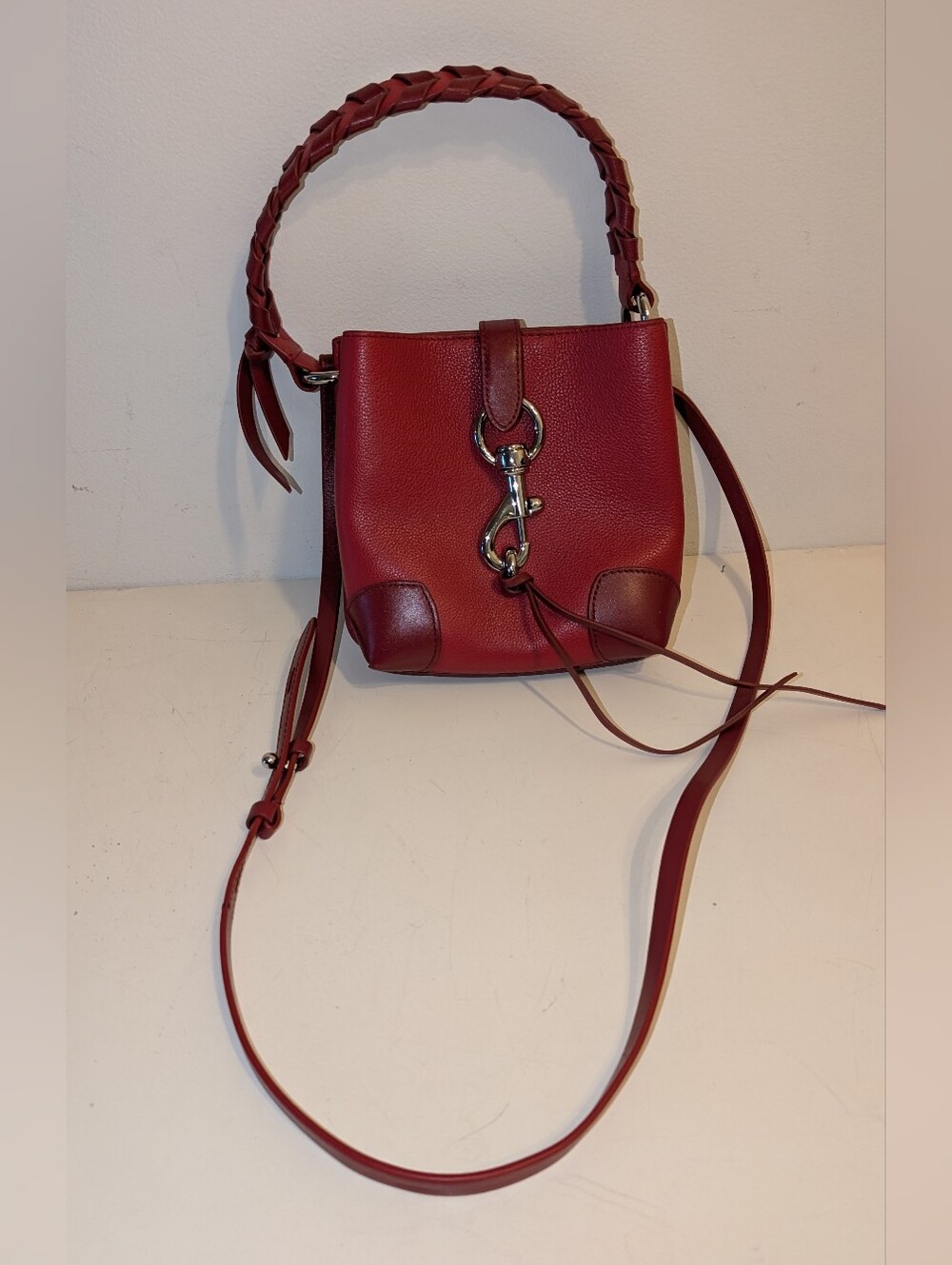 Rebecca Minkoff Red Leather Bucket Bag with Braided Handle